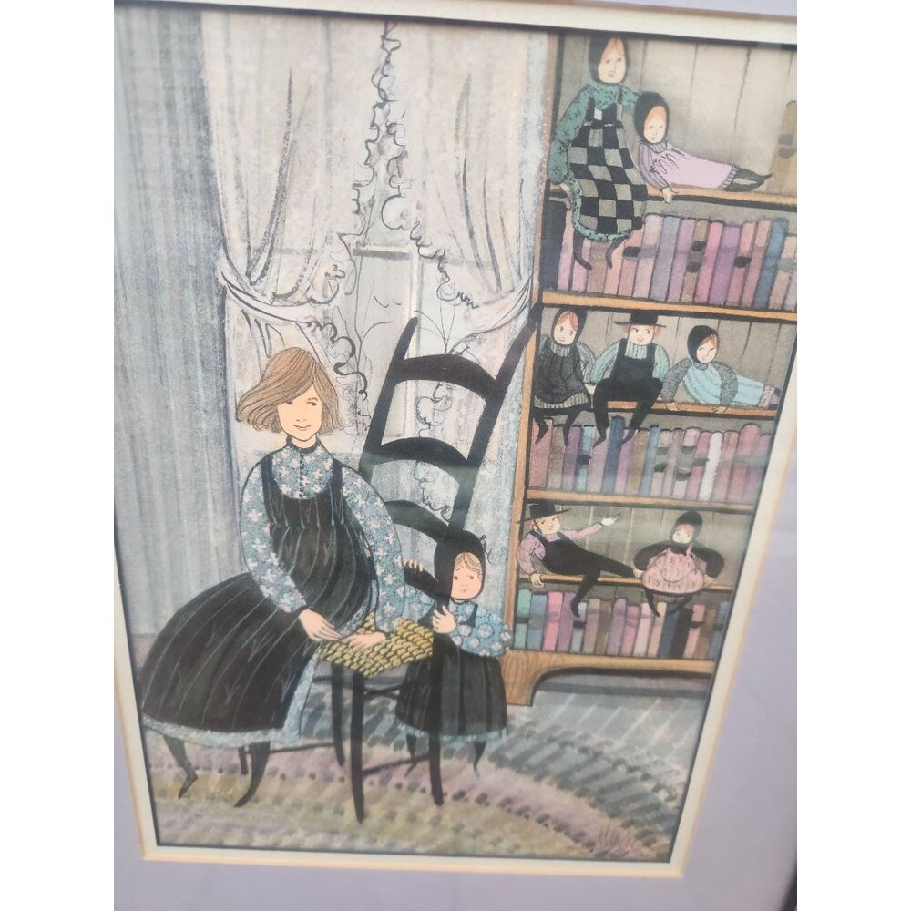 P Buckley Moss 'Me & Mom' 992/1000 Light Purple Matted Framed Lithograph - Picture 3 of 6